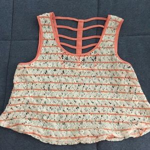 White + Peach Lace Cropped Tank Top